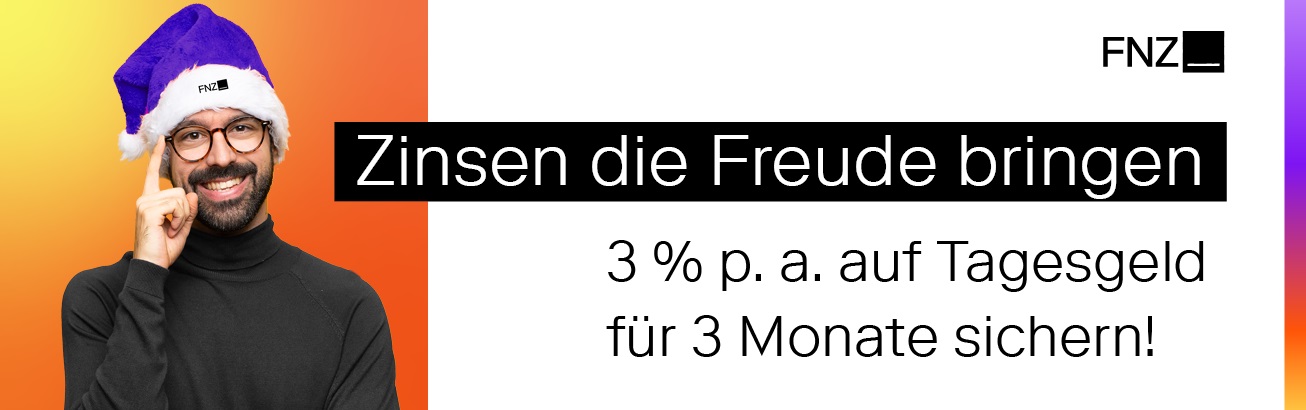 Mann mit Nikolausmtze - Tagesgeld Vorweihnachtszeit 3 Prozent bis 31.12.2024